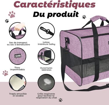 Транспортна сумка для котів та собак Zavothy, дихаюча та легка, з регульованим плечовим ременем, знімний м'який матрац (фіолетовий, L)