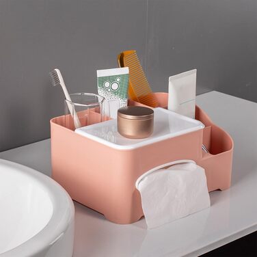 Tissue Box, Tissue Holder, Multifunctional Tissue Holder with Stylish Remote Control Desk, Cosmetic Tissue Box for Office Bedroom Car (A Pink)