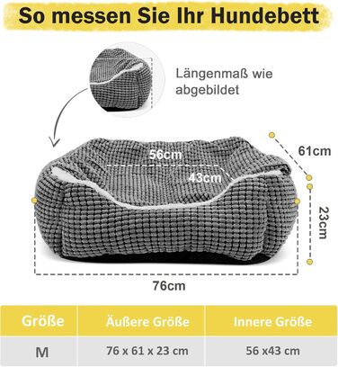 Dog Bed for Medium-Sized Dogs, Dog Basket with Removable Blanket, Corduroy Dog Beds Fluffy Washable, Non-Slip Dog Basket, Dog Sofa with High Edge Fits up to 18kg Pets (76x61x23cm)
