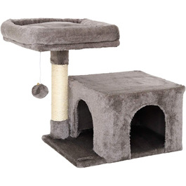 Lionto Scratching Post for Cats with Cozy Lying Area & Cave, Height 50 cm, Cat Tree with Plush Ball incl. Bell, Sisal Rope & Soft Plush, Suitable for Small & Large Cats, (Dark Grey)