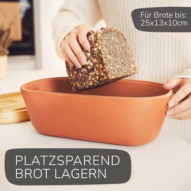 Bread Box - Bread Container made of breathable clay – Ceramic bread box with elegant bamboo lid – Bread pot for space-saving storage