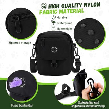 Водонепроникна сумка для ласощів для собак COOWONE, велика місткість, для прогулянок, компактна та легка, з дозатором пакетів для екскрементів, сумка через плече для дресирування собак, чорна