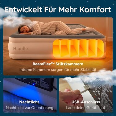 Huddle® Luxury Never Deflate - Надувна Матрац з Інтегрованою Насосом та Технологією SlumberGuard™ (King)