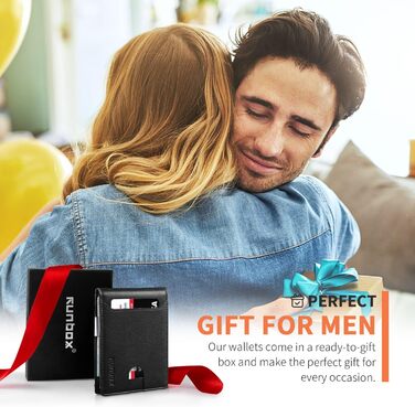 RUNBOX Шкіряний гаманець-монетниця для чоловіків - RFID захист, тонкий, з подарунковою коробкою, чорний