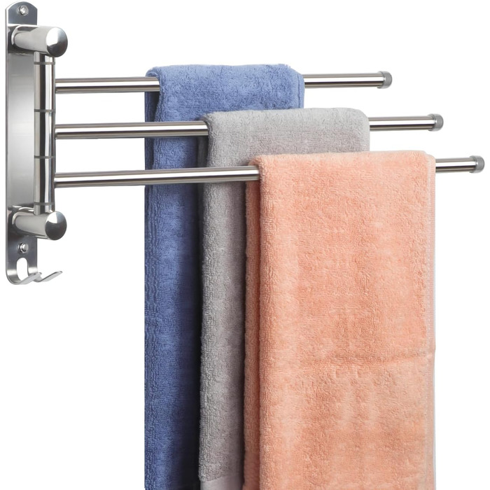 Тримач для рушників настінний поворотний 180° з нержавіючої сталі з 4-ма кріпленнями, для ванної, кухні та гардеробу, сріблястий