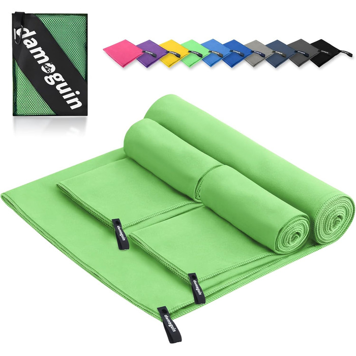 Набір з 3-х рушників з мікрофібри: великий (180х80 см) та 2 маленькі (80х40 см). Швидковисихаючі рушники з мікрофібри для спорту, пляжу, ванни та подорожей (зелені)