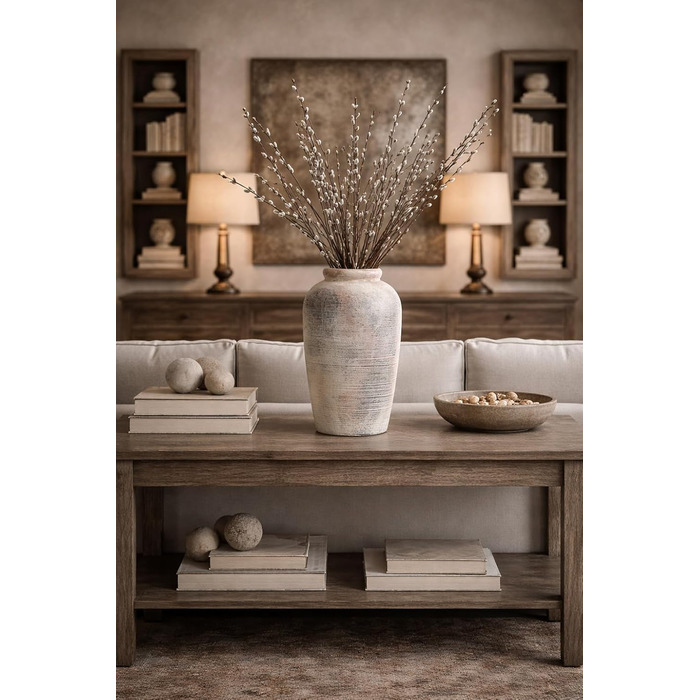 Велика керамічна ваза ручної роботи, 28 см, мінімалістична ваза в стилі ф armhouse для декору дому, вітальні, полиці, входу, весілля, декору столу, сірого кольору