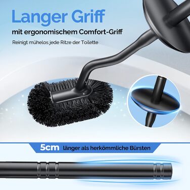 Набір для чищення унітазу HAMITOR з нержавіючої сталі: щітка для унітазу з кріпленням на стіну без свердління, для глибокого очищення під краєм, з швидковисихаючим підставкою, довга ручка, чорний, 1 шт.