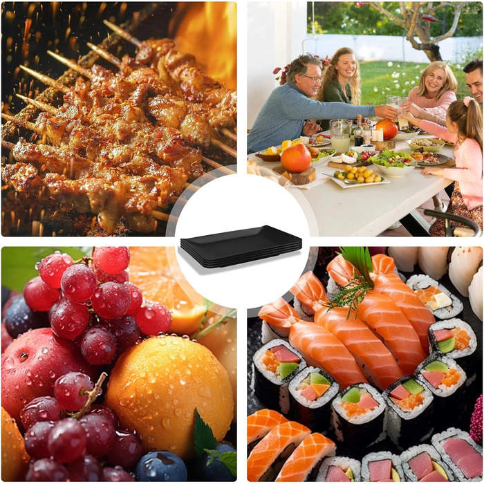 Teller Rechteckig: Сервірна тарілка прямокутна, чорна, для закусок, десертів, суші, салатів, фруктів, антипасті (9615-4)