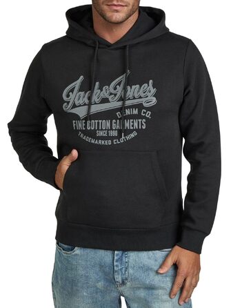 Чоловічий худі Jack & Jones Regular Fit JJEADRIAN з принтом, чорний (розмір 8XL)