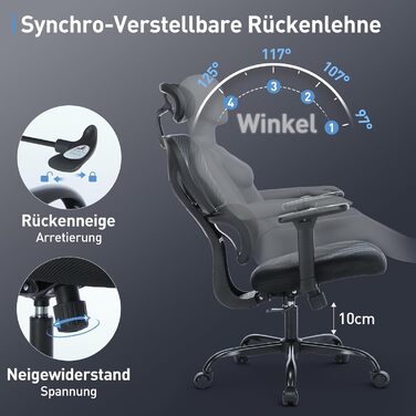 Коламі - Ергономічне крісло для офісу та дому, чорне, з регульованою підголівником та підлокітниками