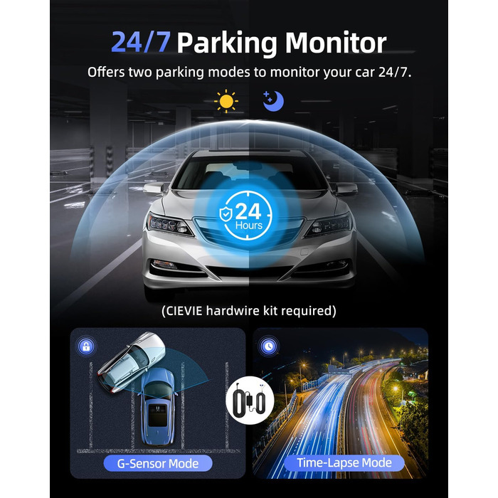Відеореєстратор для авто 4K C200: 360° поворотний, 64GB карта, WiFi, нічна зйомка, паркування, G-сенсор, IPS дисплей