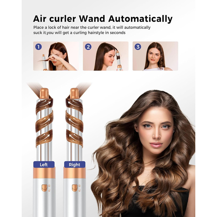 Фен-щітка 6 в 1 Airbrush Pro | Набір для укладки волосся - 1000W, круглі щітки, керлер, фен-щітка, фен, випрямляч | Для всіх типів волосся - блакитний (класичний білий)