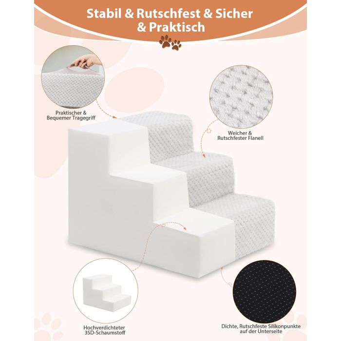 Східці для собак KSIIA, 44 см, знімний пральний чохол, для кішок та собак, протиковзкі, для ліжка/дивану, сірий, 60x38x44 см