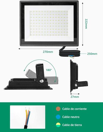 Aigostar LED Floodlight Outdoor Indoor 100W 8700LM Cool White 6500K LED Spotlight Floodlight IP65 Waterproof LED Outdoor Spotlight for Bright Garden Garage Sports Field Yard Floodlight