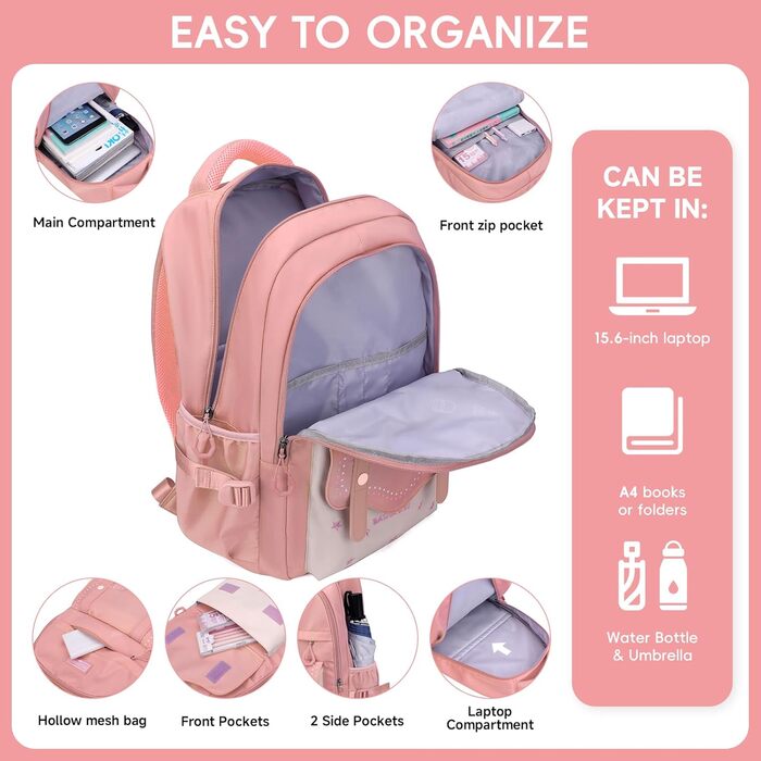 Шкільний рюкзак для дівчаток-підлітків, 2025, великий, для гімназії, старшої школи, 30L (рожевий)