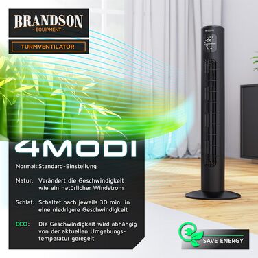 Турбовентилятор Brandson ECO з DC мотором: тихий, Wi-Fi, Smart Home, керування через додаток/Alexa, осциляція, чорний