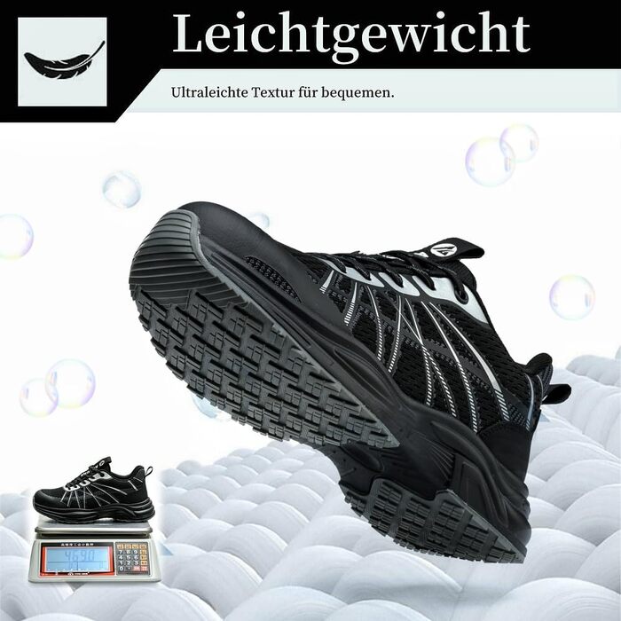 Черевики робочі чоловічі та жіночі, спортивні, з металевим носком, неслизькі, дихаючі, захисні (41 EU, чорний)