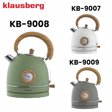 Електричний чайник Klausberg KB-9007 Retro, 1.8 л, сталь 304, Зелений + Дерево