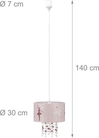 Relaxdays Hanging Lamp for Girls, Children's Lamp with Ballerina Motif, Pendant Light with Star Mobile for Children's Rooms, pink, 30 x 30 x 140 cm