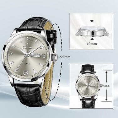 Чоловічий годинник на шкіряному ремінці, чорний колір, кварцовий хронограф, водостійкий, для чоловіків (8411p-schwarz)