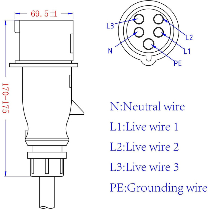Мобільна зарядка для електромобіля 7 кВт, кабель CEE 32A, Type 2, 5м, 8-32A, з цифровим дисплеєм