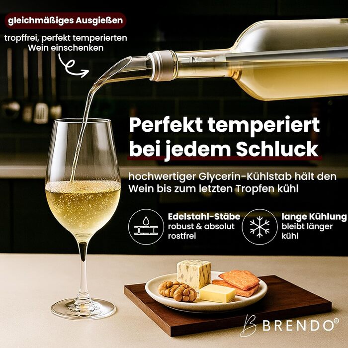 Охолоджувач для пляшок та шампанського Brendo Weinkühler з нержавіючої сталі (набір 2 шт.) | Охолоджувач для вина, шампанського, білого вина | Подарунковий набір для чоловіків та жінок