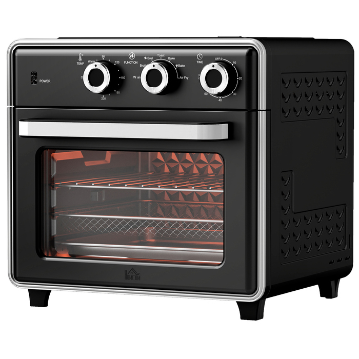 HOMCOM 20L Convection Mini Oven with Baking Tray, Grill Rack, and Crumb Tray, 90°C-230°C Air Fryer with 5 Modes, Frying Basket, 60 Min. Timer, 1400W, Metal | Aosom