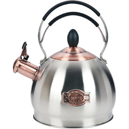 Кришка-свисток з нержавіючої сталі 2.6 л, сумісна з усіма типами плит, включаючи індукційну (срібна)