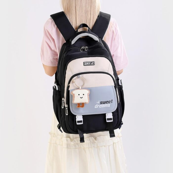 Шкільний рюкзак Makukke для підлітків, дівчаток 5 класу, 30L, водонепроникний, з милим брелоком (блакитний)