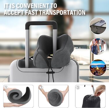 Подушка для шиї у подорожах: м'яка, з memory foam, для автомобіля, літака, офісу та дому (темно-сіра)