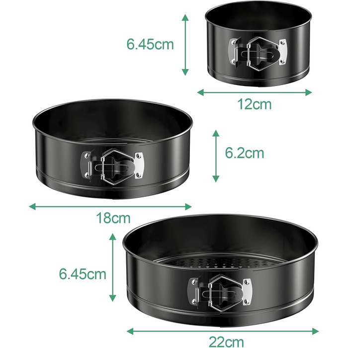 Набір форм для випічки WinGluge: 3 шт. (12/18/22 см), круглі, з антипригарним покриттям, знімним дном, для тортів та випічки