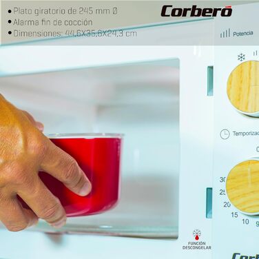 Мікрохвильова піч Corberó CMICG270WOODN, 20 л, 700 Вт, з функцією розморожування та підігріву, білий колір