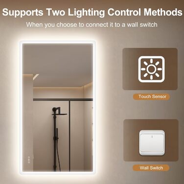 Дзеркало для ванної кімнати STARLEAD з підсвічуванням 100x70 см, Bluetooth, протитуманне покриття, регулювання яскравості, 3 кольори світла, функція пам'яті, IP44, LED, горизонтальне/вертикальне, HD скло, Madrid Silver (Bluetooth)