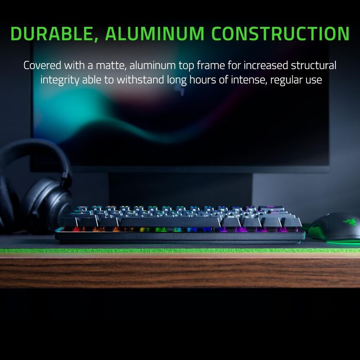 Клавіатура Razer Huntsman Mini (Red Switch) - Компактна ігрова клавіатура 60% (Lineare оптико-механічні перемикачі, Doubleshot PBT-клавіші, знімний USB-C кабель) QWERTZ DE-розкладка | Чорний