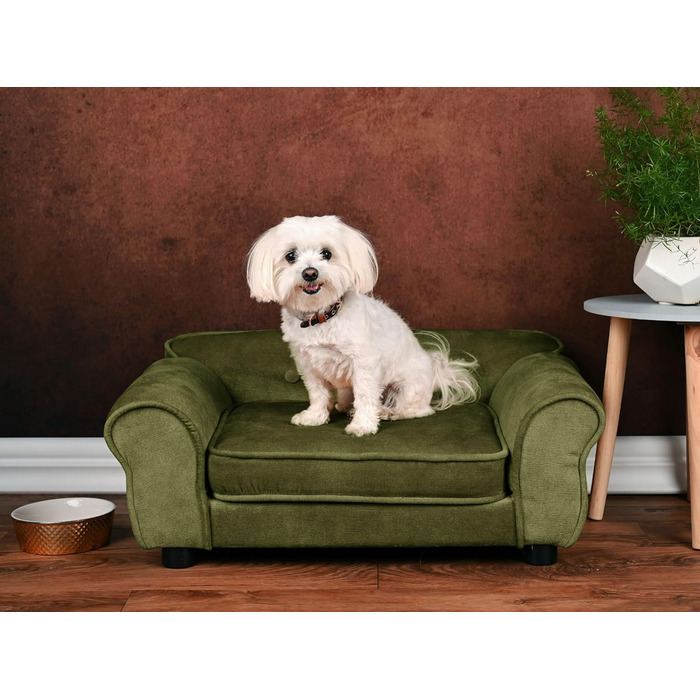 Диван для домашніх тварин MG Design темно-зелений: стабільний дерев'яний каркас, м'яке покриття, легкий у догляді. Підходить для собак та котів, готовий до використання. Темно-зелений – W12 (Оливковий – W11)