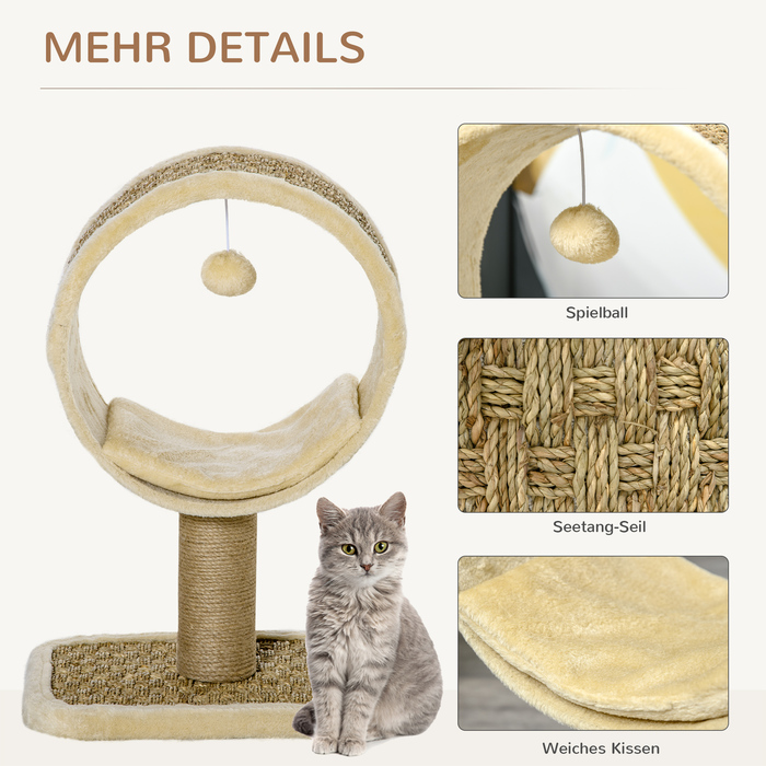 PawHut кігтеточка, маленька, H56 см, з великим кільцем для кошенят, кігтеточка з іграшковою кулькою, стабільна, світло-коричнева, розміри 40 x 30 x 56 см | Aosom