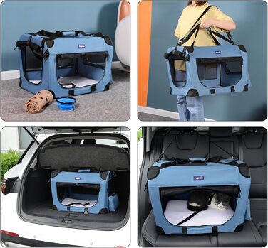 Транспортний бокс для тварин Petprsco з м'якими стінками, 3-дверний, для котів та маленьких собак, блакитний, 60x42x42 см