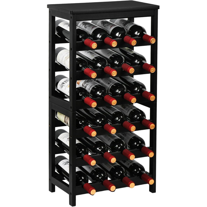 Wine Rack for 24 Bottles, Bottle Rack with 6 Tiers, Bamboo Wine Stand for Cellar, Bar and Kitchen, Living Room, Bottle Rack 41 x 24 x 81 cm, Black