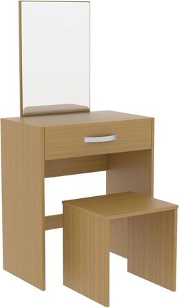 Туалетний столик Vida Designs Isla з дзеркалом і пуфом, 1 шухляда, для макіяжу, косметики, зберігання, спальня, дерево сосна, 130x39x63,5 см