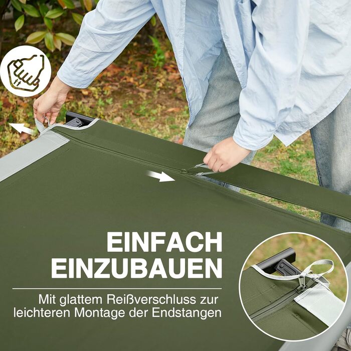 Розкладне ліжко EVER ADVANCED для кемпінгу: велике, стабільне, 214x106 см, до 300 кг, зелене