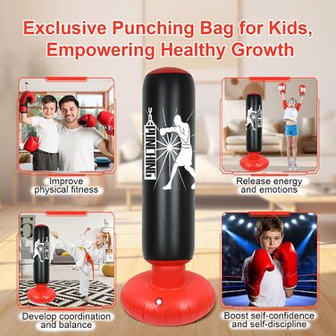 Дитячий боксерський мішок Qoosea, 160 см, надувний, з боксерськими рукавичками, для карате, кікбоксингу, таеквондо, MMA, подарунок для хлопчиків та дівчаток 3-12 років