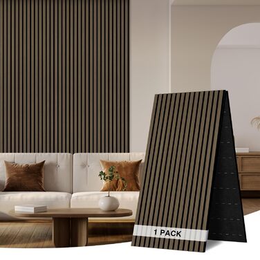 Акустична настінна панель з натурального шпона Темний дуб, 240x60x1.8 см (1.44 м²), дерев'яна панель для шумоізоляції вітальні, офісу та домашньої студії