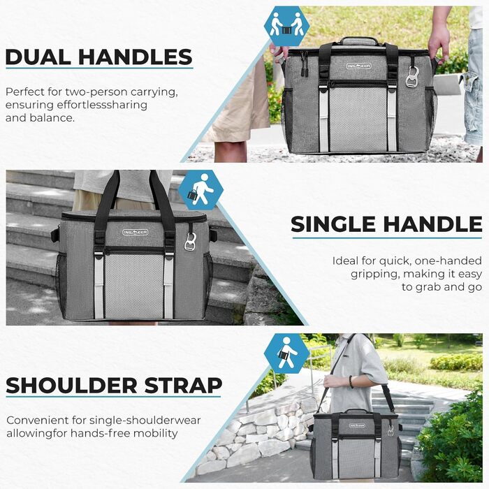 Сумка-холодильник INSMEER 50 л, велика, розкладні, для 80 банок, з відкривачем, для пікніків, кемпінгу, пляжу, сімейних поїздок на 4 особи (темно-сірий)