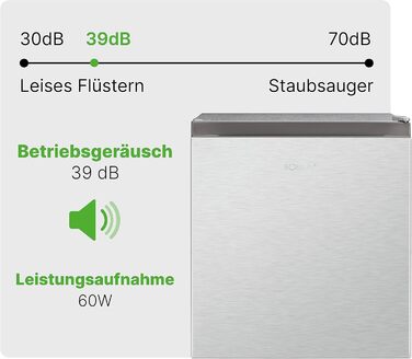 Міні-холодильник Bomann 45L з морозильною камерою, тиха кухонна/офісна/кампінгова/геймерська кухонна коробка, дверцята з можливістю зміни розташування - міні-холодильник, холодильник для напоїв, мінібар KB 7245 inox срібний