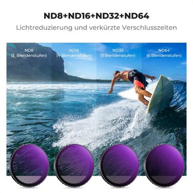 Набір фільтрів K&F Concept ND для DJI Osmo Action 4/5 PRO: ND8, ND16, ND32, ND64. Фільтри нейтральної щільності для екшн-камери. HD скло, поляризація.