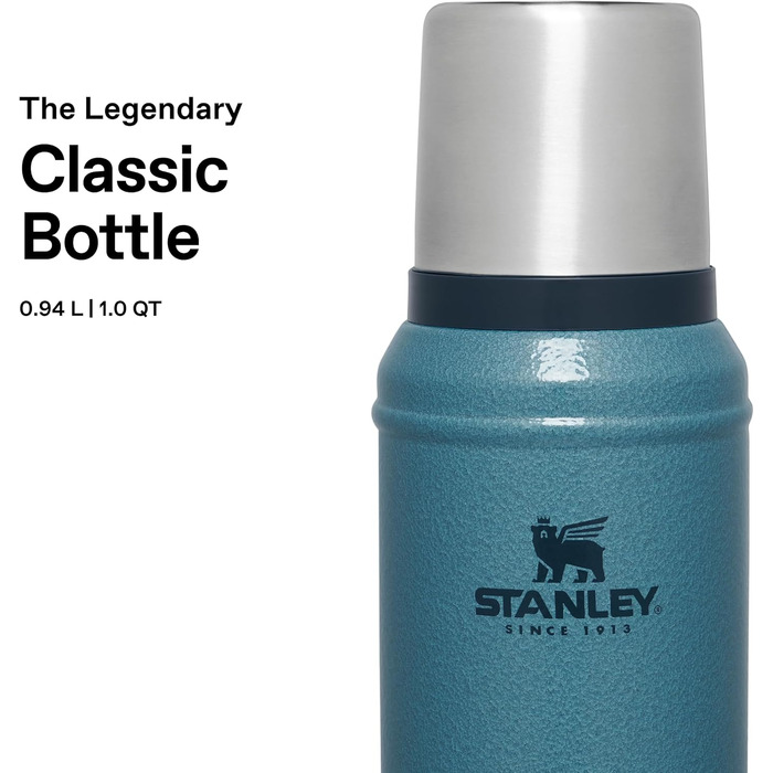 Термос STANLEY 1913 Classic Legendary 0.94л, вакуумна термобутылка Hammertone Lake — герметична, BPA-free, зберігає температуру 24 години