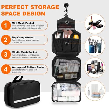 Чоловіча та жіноча косметичка для подорожей з відділеннями, водонепроникна, з гачком, зелена (чорна)