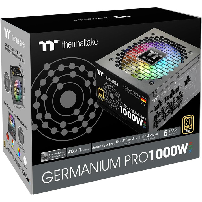 Блок живлення Thermaltake Hamburg Germanium Pro 1000W, ATX 3.1, PCIe 5.1, 80Plus White, низький рівень шуму