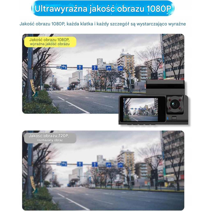 3-канальний автомобільний відеореєстратор Full HD: передня та задня камери, Wi-Fi, нічний режим